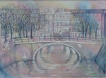 Solá Clara de Conrad, "Amsterdam" - 63x54 - Acuarela. Fondo con colores profuso en Arco Iris